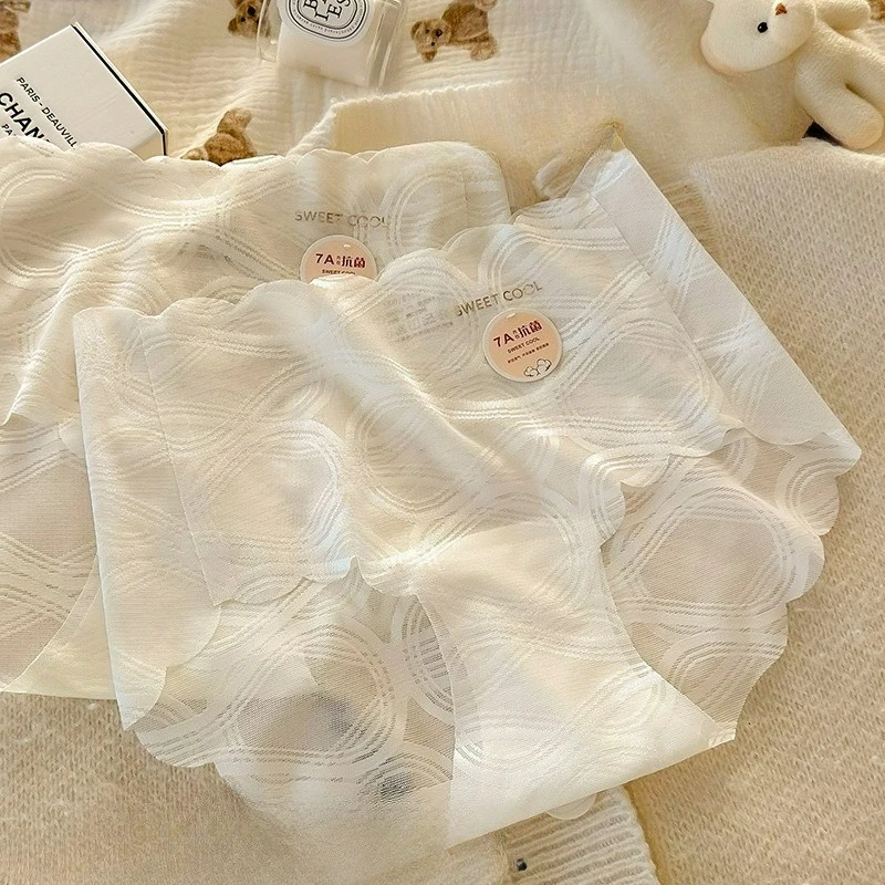 Sexy Lace Cotton Ladies Panties Women's Underwear Breathable Summer Mid-Waist Ice Silk Seamless Antibacterial Triangle Briefs