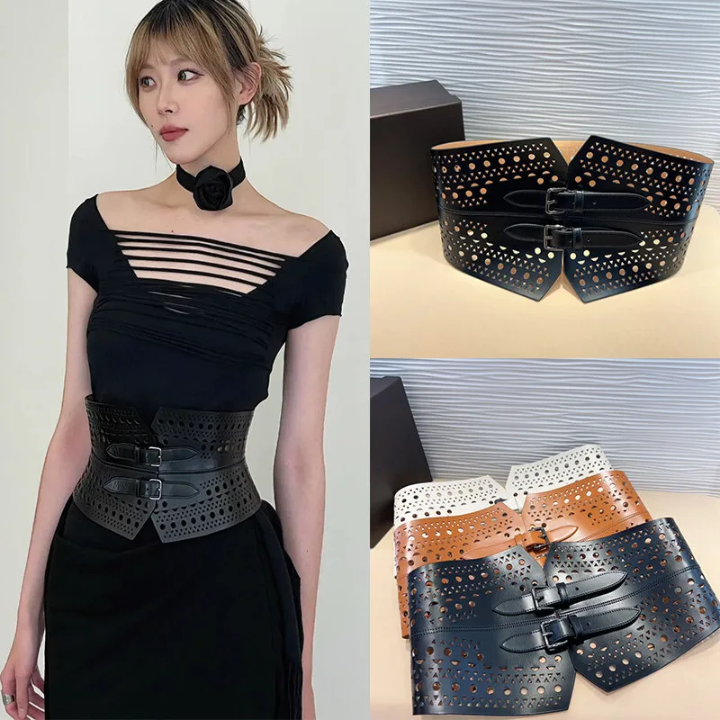 New Women Wide top-tier Waistband Elegant Classic Hollow Out Carved Vintage Slimming Body Shaping Girdle Belts Accessory