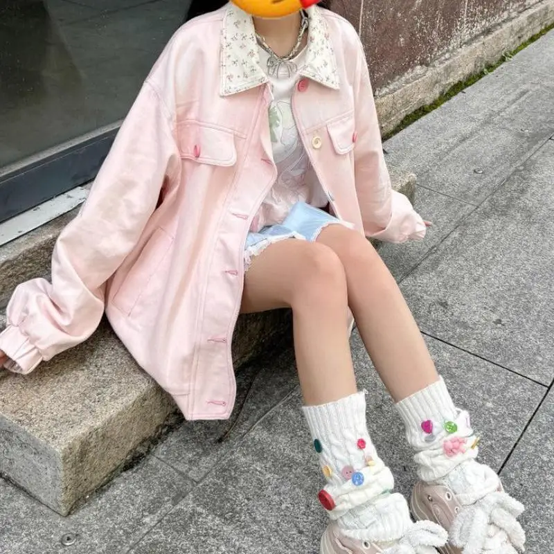 New Women's Sweet Jacket Lapel Colorful Button Long Sleeve Casual Outerwear Coat for Ladies Spring Autumn Dating Campus Wear