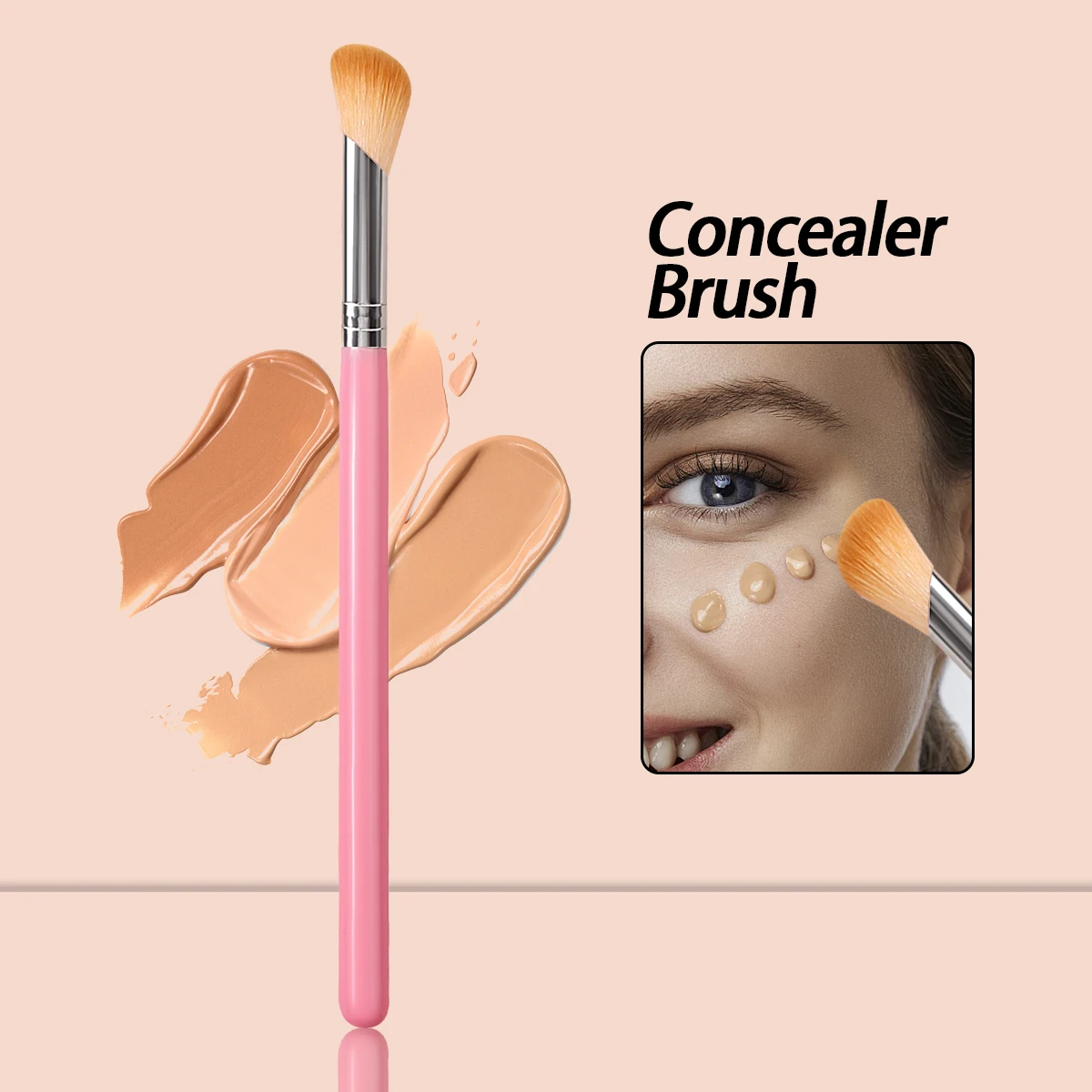 Brocha profesional para corrector, mango de madera rosa, pelo suave multicolor, brocha para maquillaje debajo de los ojos para acné, ojeras, imperfecciones
