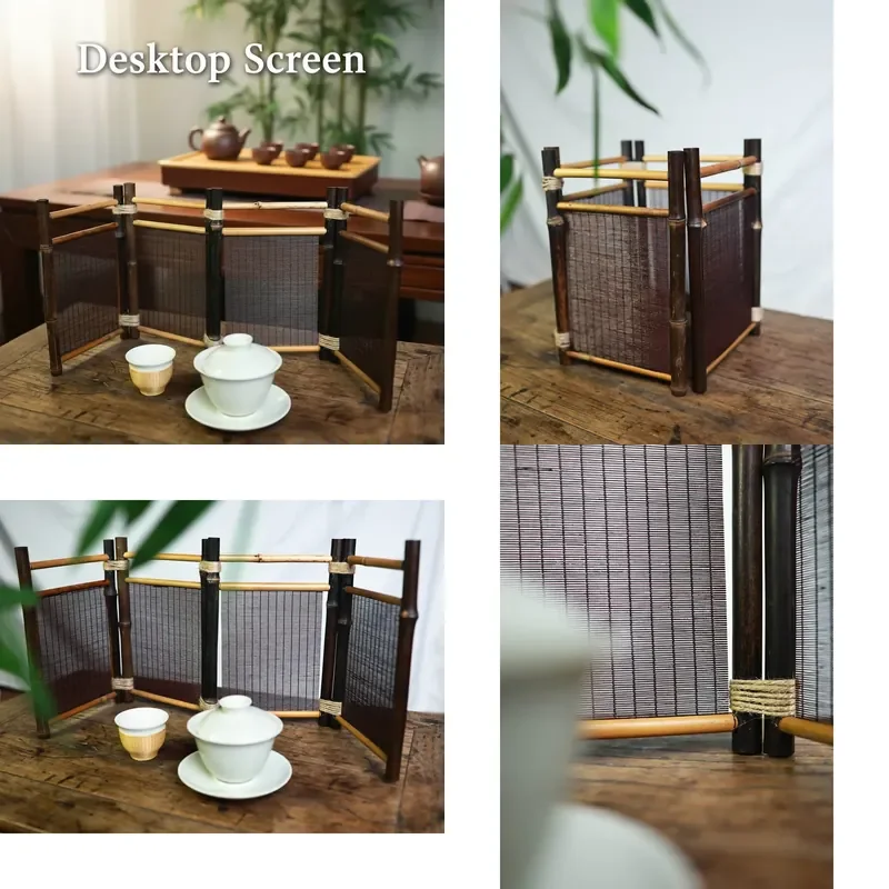 【CHIMU HOME】 Natural Bamboo Folding Screen for Desk Partition Zen Decorative Room Divider 2-Panel Tabletop Divider
