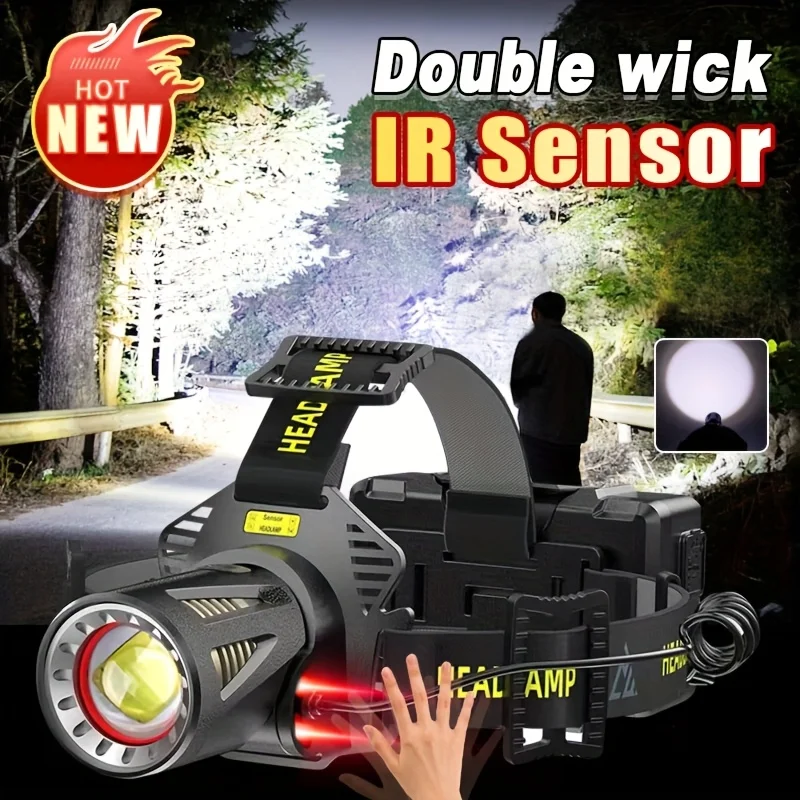 Super High Power XHP360 Fishing Headlamp USB Rechargeable Head Lantern 3*18650 Sensor Flashlight