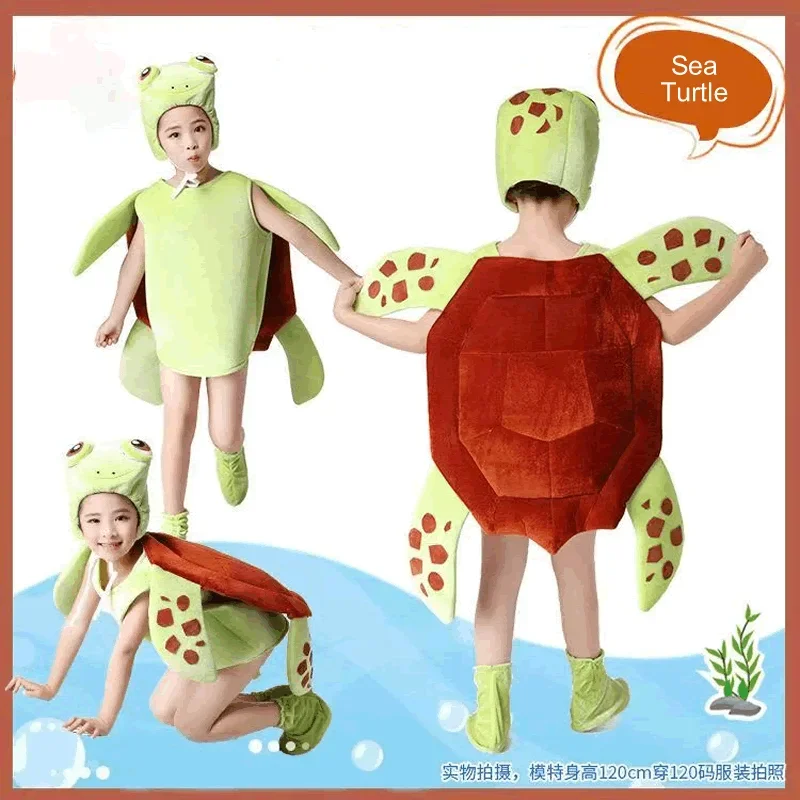 Disfraz de tortuga marina para niños, conjunto de ropa de actuación de animales marinos, sombrero, ropa, zapato, Anime, pulpo, tiburón, delfín