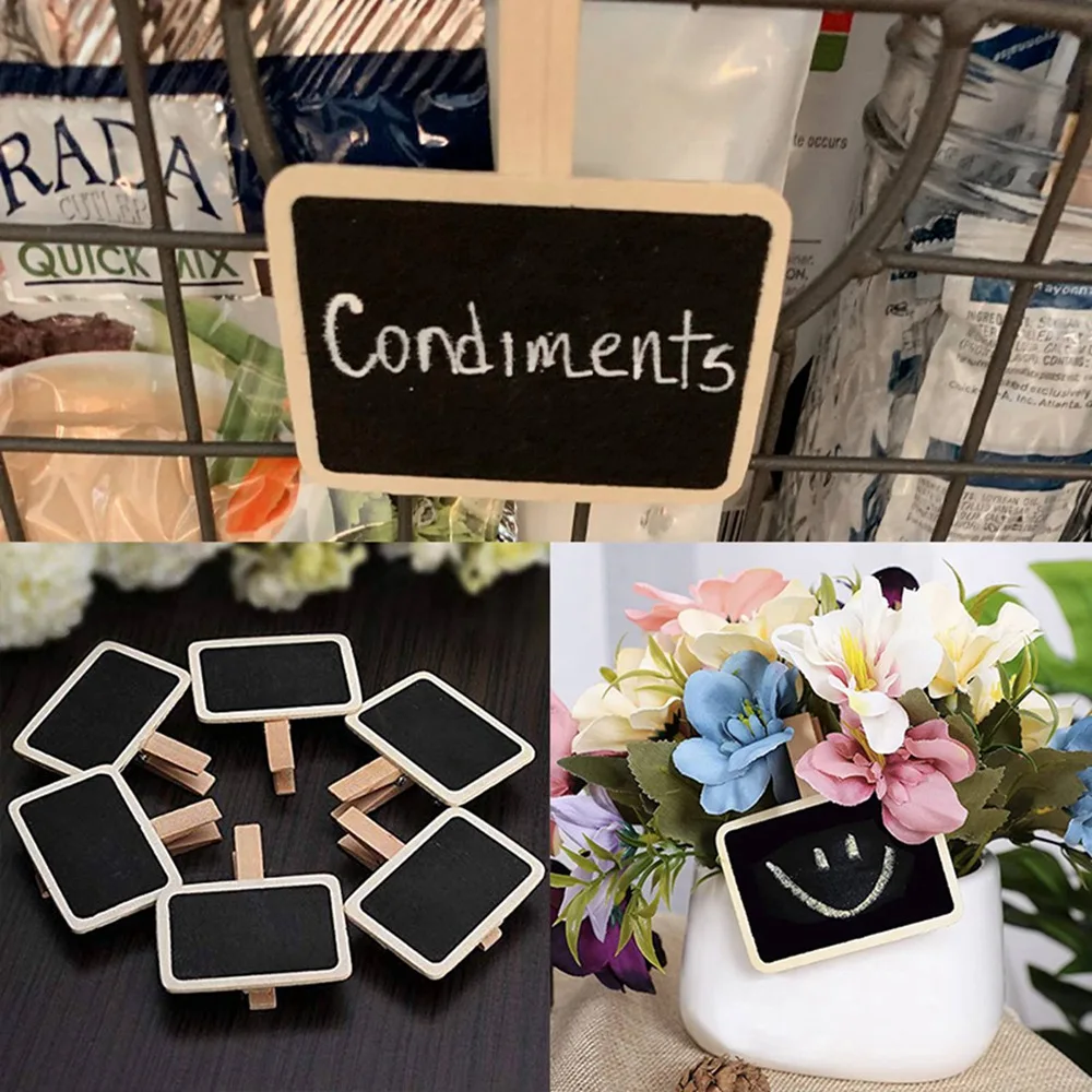 20pcs Mini Wood Chalkboard Signs Small Double Sided Blackboard With Clips For Message Board Signs Food Labels Party Decoration