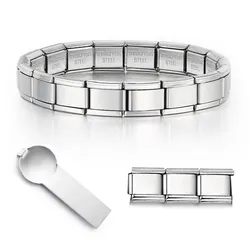 Tide Trendy Silver Color Male Female Hand Chain Italian Stainless Steel Charms Links 9mm Width Women Men Jewelry Bracelets Gifts