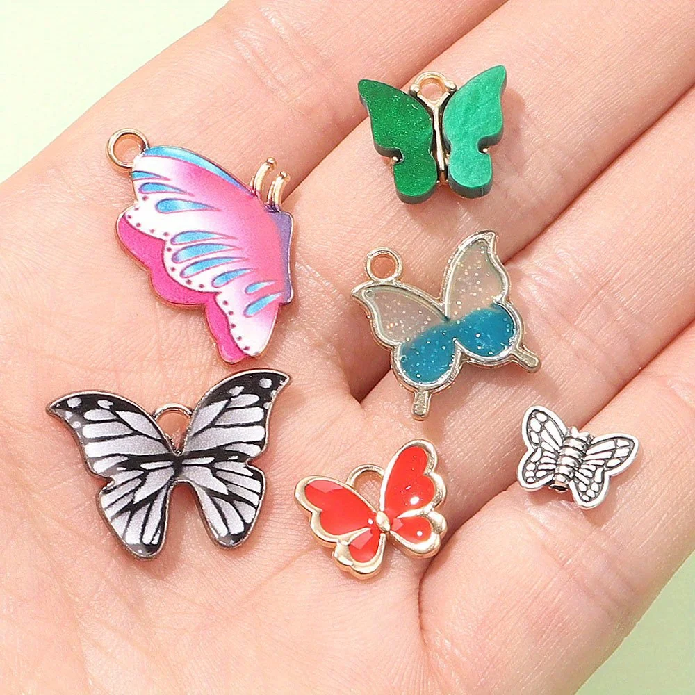 4/11/50pcs Multi-color Butterfly Decorative Pendants, for DIY Earrings, for Making Valentine's Day Mother's Day Gift Accessories