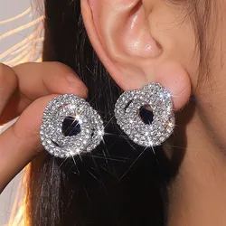 Elegant Shiny Full Rhinestone Crystal Stud Earrings for Women Oversize Geometric Round Stud Earrings Wedding Party Jewelry Gifts