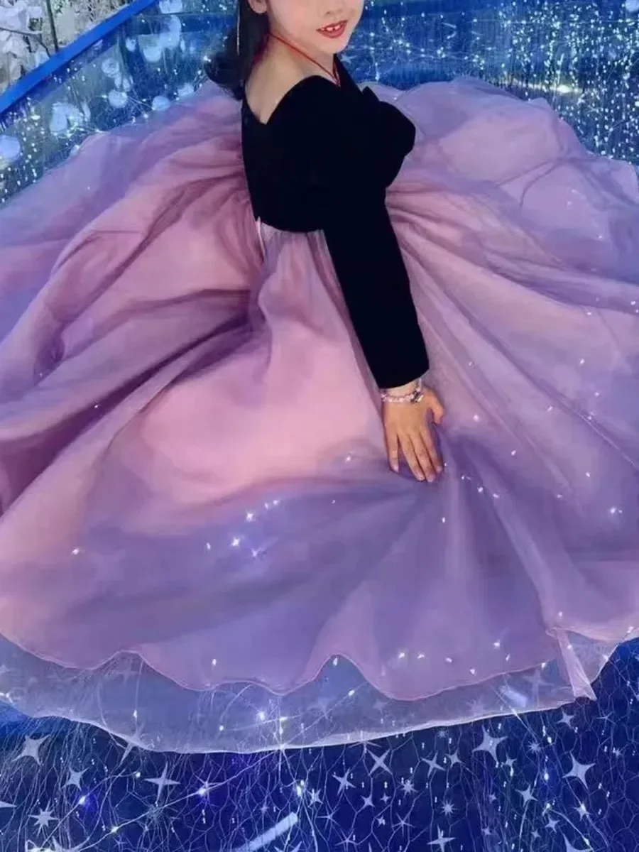 Vestido de baile de tul de estrella púrpura para mujer, ropa de fiesta de cumpleaños para niños, vestido de noche para boda, vestido de primera comunión