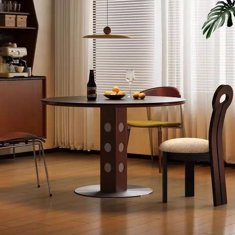 

Retro metal leg small apartment dining table Nordic Bauhaus solid wood home rock slab dining table