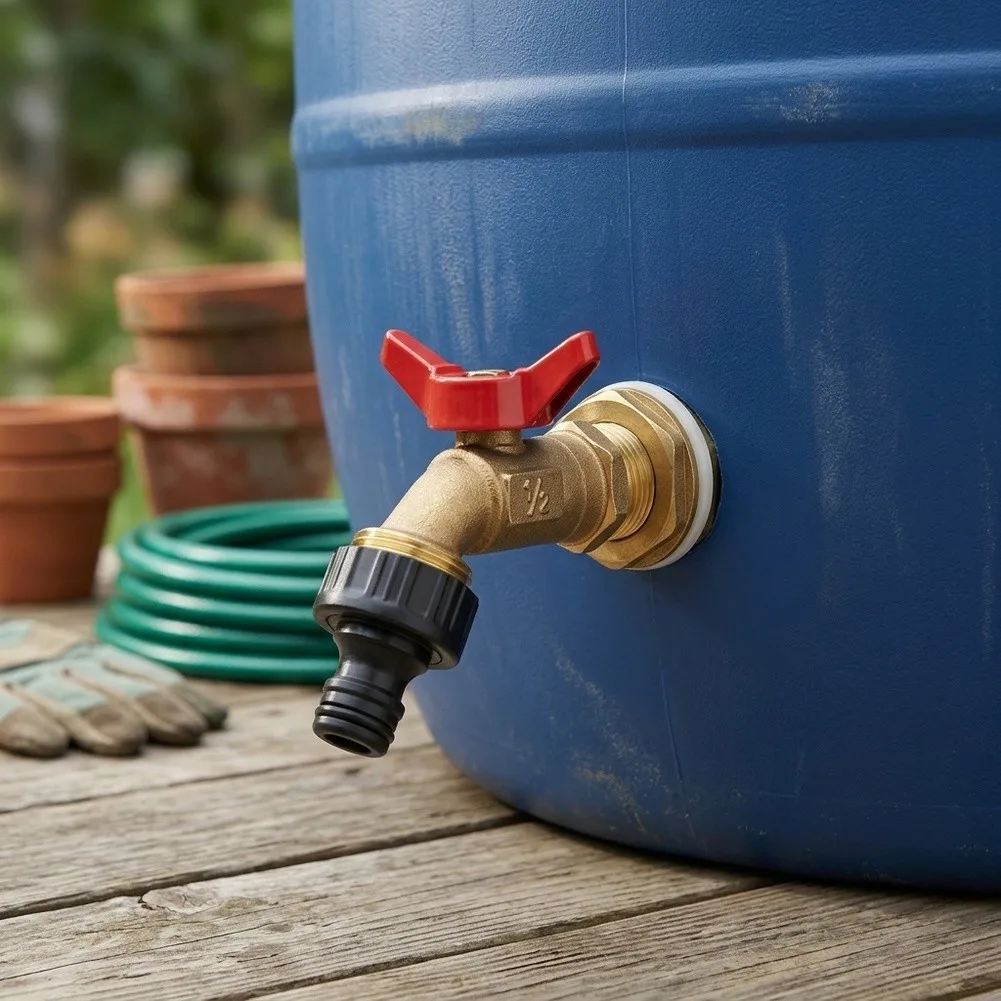 For Rainwater Collection Spigot Made of Solid Brass with 3/4 Outlet and Built-in Ball Valve for Reliable Flow Control