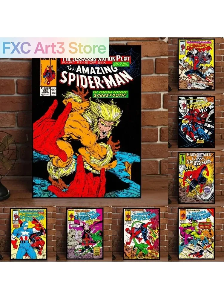 1 Stück rahmenlose Gemälde, Marvel Vintage Comics Amazing Classic Spiderman Druck Wandkunst Zeitschriftenposter Leinwandbilder