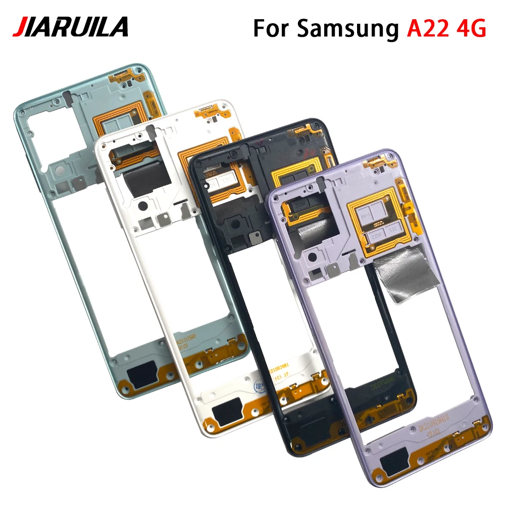 10ชิ้นกรอบกลางสำหรับ Samsung A22 5G A22 A226B 4G A225F พร้อมปุ่มปรับระดับเสียงด้านหน้าตัวเรือนกลาง