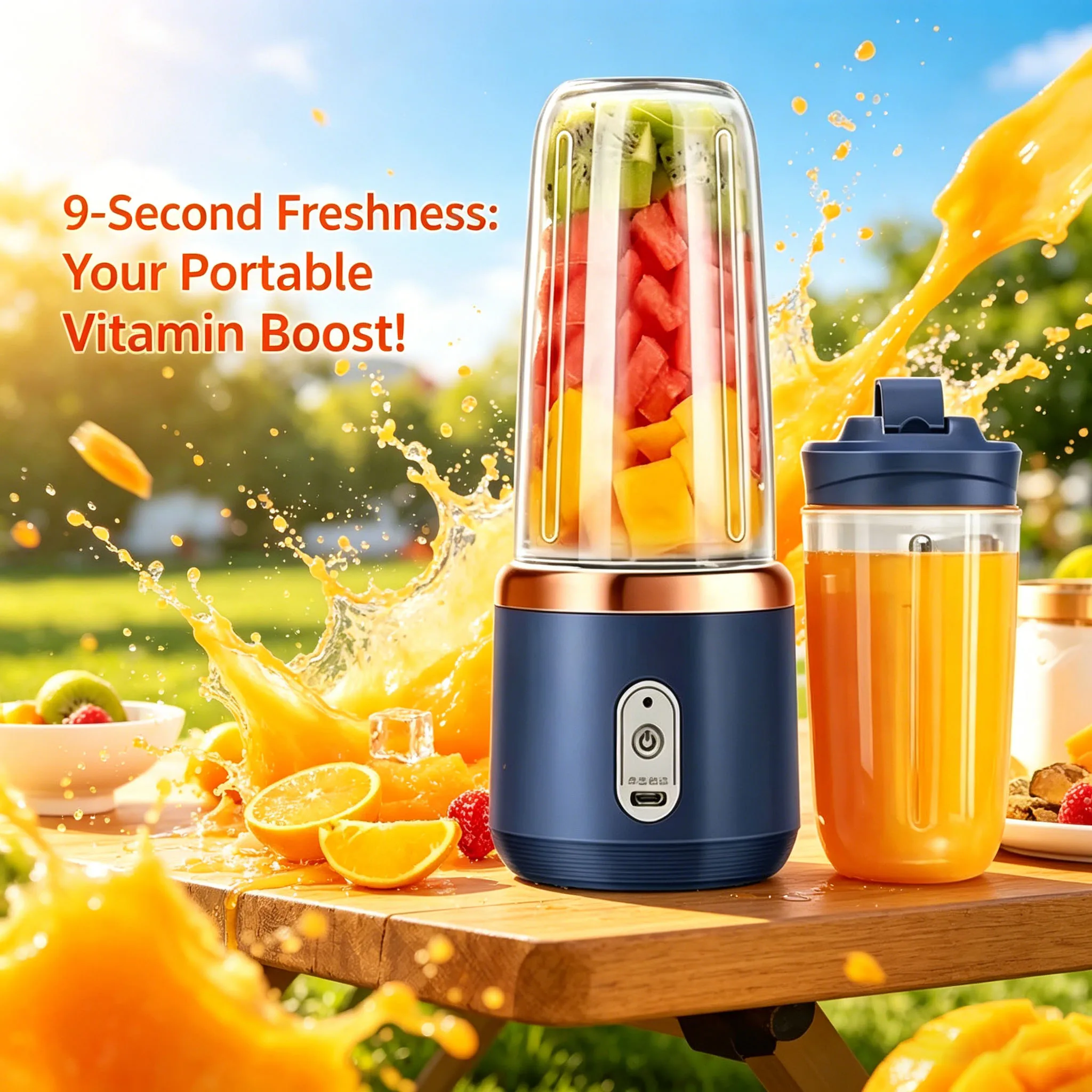 

Portable Fruit Juicer Blenders Outdoor Personal Electric Mini Bottle Home USB Charge 6 Blades Double Cup Juicer Machine