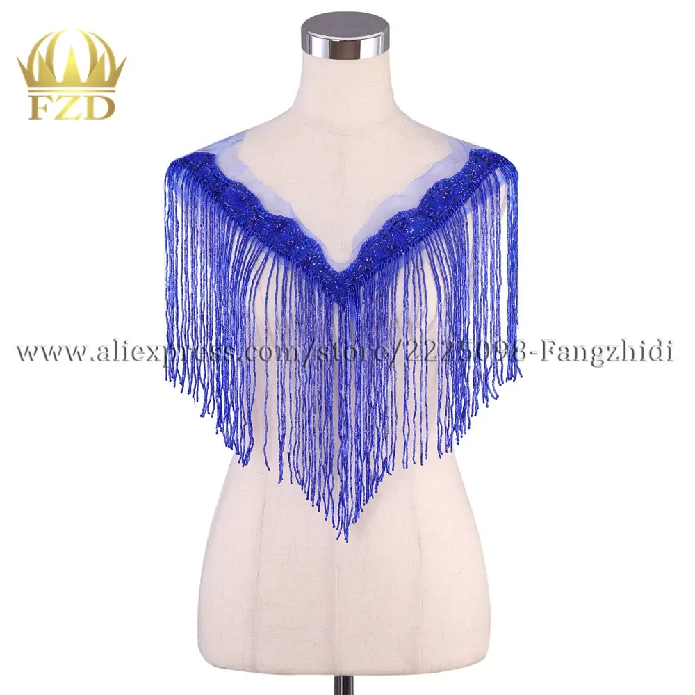 

FZD Wholesale 5 Pieces Handmade Sew On Rhinestone Patch Crystal Royal Blue Beaded Bodice Dress Bodice Applique for Stage Dress