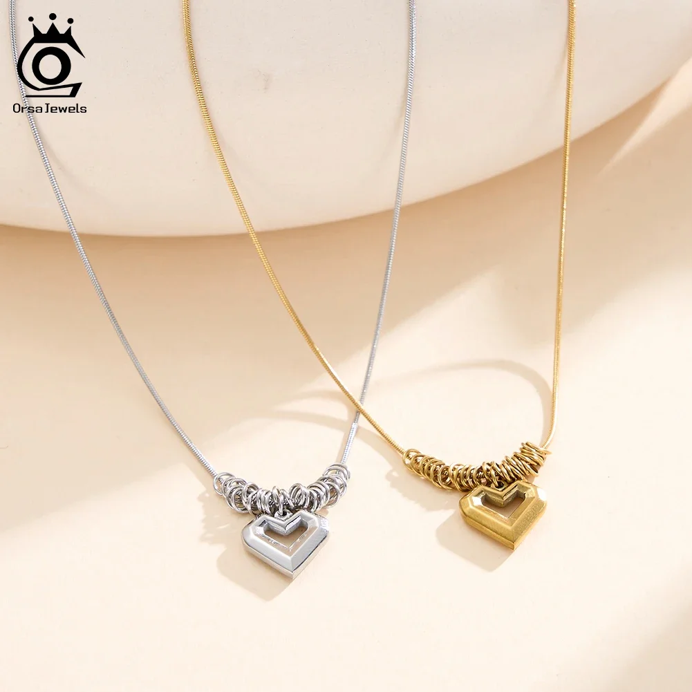 

ORSA JEWELS Stainless Steel Love Heart Necklace for Women Heart-shape Pendant Chain Waterproof Dainty Wedding Jewelry STKN09