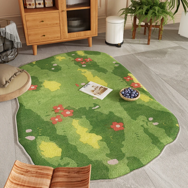 Alfombra de estilo Crema para decoración de sala de estar, alfombras de flores verdes para dormitorio, área grande, guardarropa, alfombra de felpa, alfombra de piso gruesa para el hogar