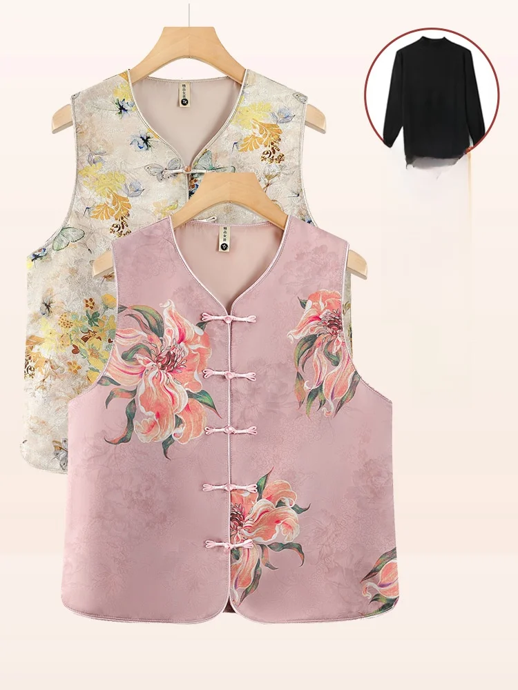 

Spring New Sle Faionable Peony Vest Women's Mid-aged Mom Clothes Chinese Sle Jaet oulder Warm And Sli