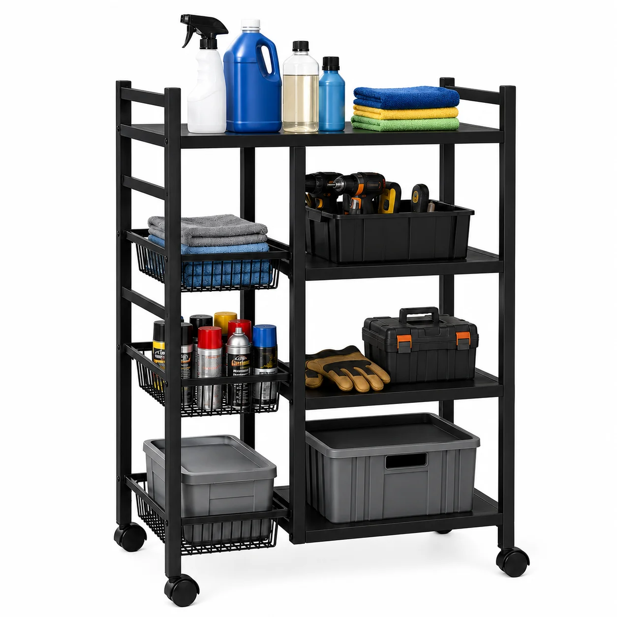 1pc Movable Storage Rack, Adjustable Kitchen Shelf with Baskets, Kitchen Organizer And Storage, Metal Shelf Rack with Wheels, Suitable for Garage, Pantry, Bathroom, Closet, Warm House Gift, New Home, Standing Shelf, Utility Racks Storage