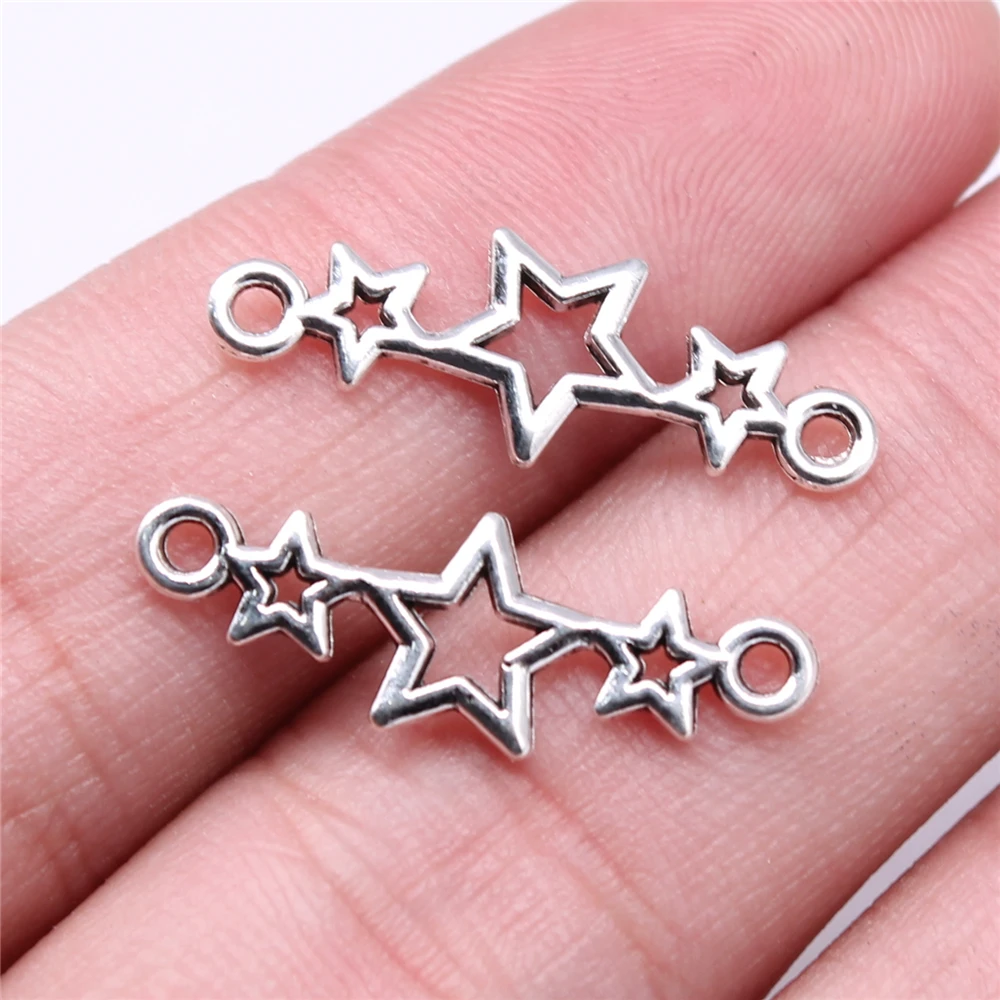 

Wholesale 300pcs/bag Charms 25x9mm Stars Connector Charms DIY Jewelry Findings Antique Silver Color Alloy Charms