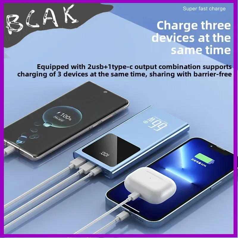 Quality 66W Super Fast Charging Comes with A Four-wire Power Bank 20000mAh Small BCAK Portable Mobile Power Supply