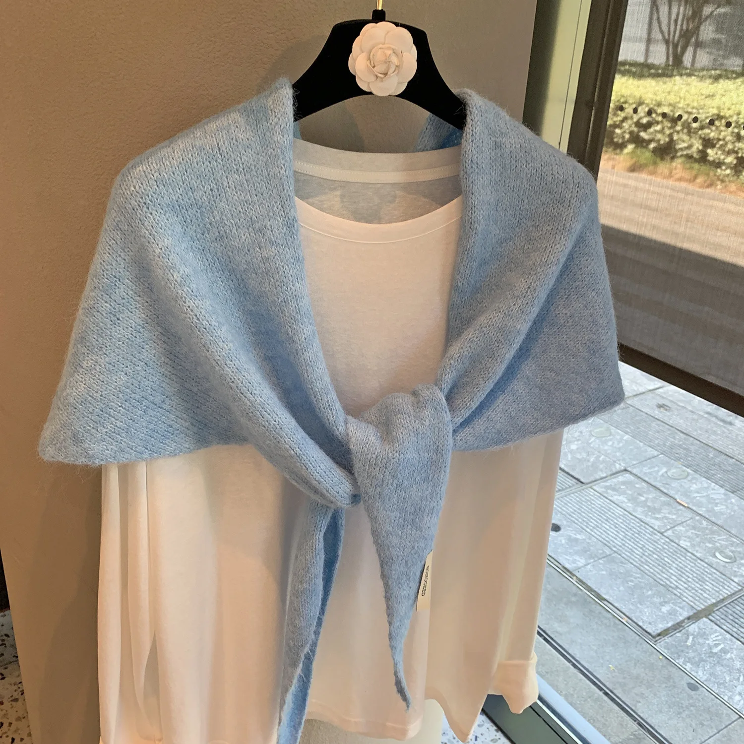 Solid Color Triangle Scarf Polished Shawl with Enlarged Korean Thermal Triangle Scarf Knitted Scarf Women's High Sense