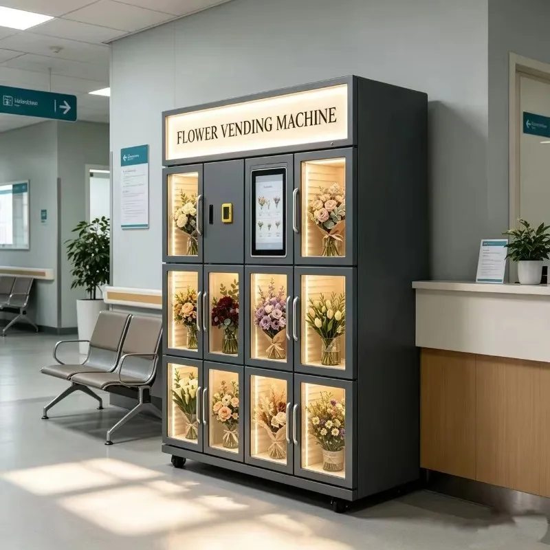 Self Service Refrigerated Flower Bouquet Vending Machine  Coin Bill Bank Card Payment for Hospital
