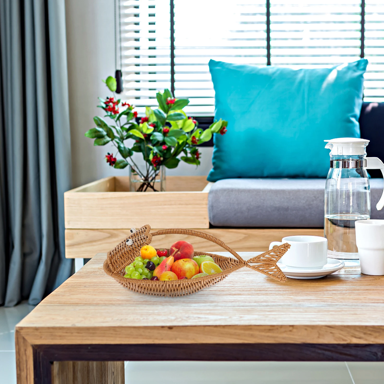 

Fish Shape Storage Basket Imitation Rattan Woven Bread Container Kitchen Fruit Tray Snack Organizer Imitation Rattan Food Basket