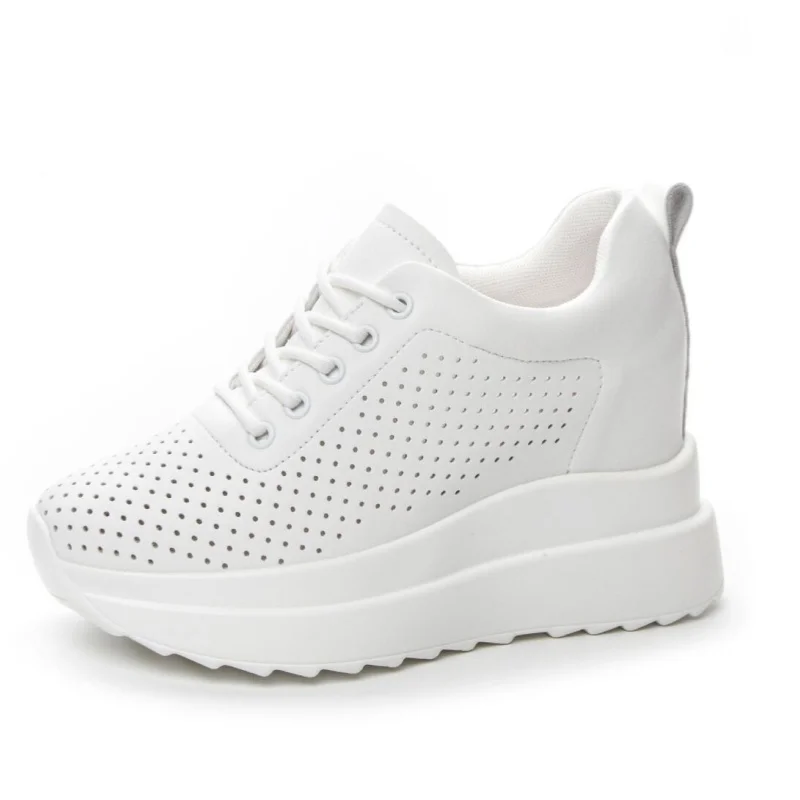 

Женские летние белые туфли из натуральной кожи, дышащие повседневные женские туфли, женские летние кроссовки со скрытым каблуком