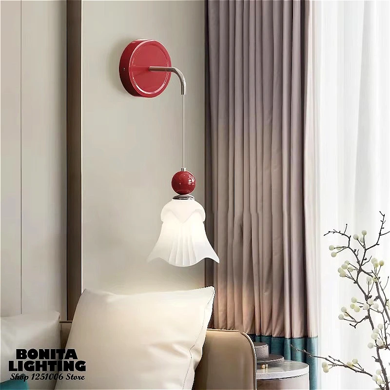 

French Romantic Flower Glass Wall Sconces Light Aisle Resturant Bedroom Lighting Fishing Line Glass Ball Cream Style Wall Lamp