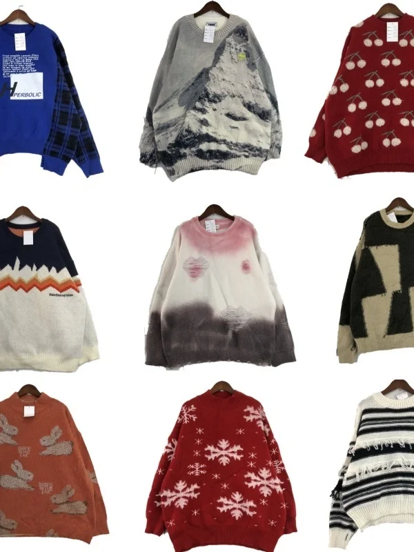 Vintage Street Sle Woolen Sweater Winter Warmth Cotton Wool Long Sve Crew Ne Cartoon Embroidery ex Faionable