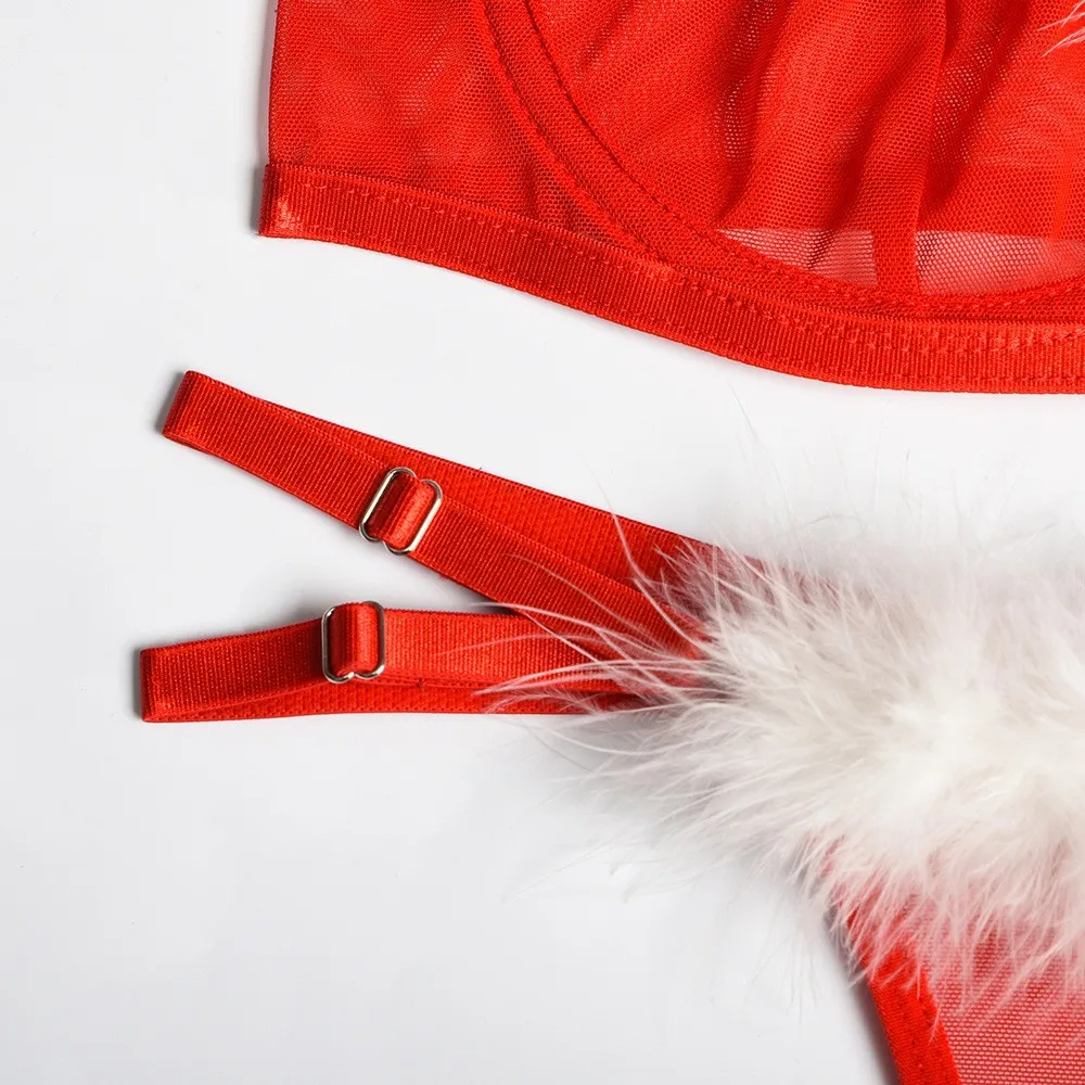 Women Christmas and New Year Romantic Lingerie Set Mesh Patchwork Set Carnival Party Women's Romantic Wear Gift Private Delivery