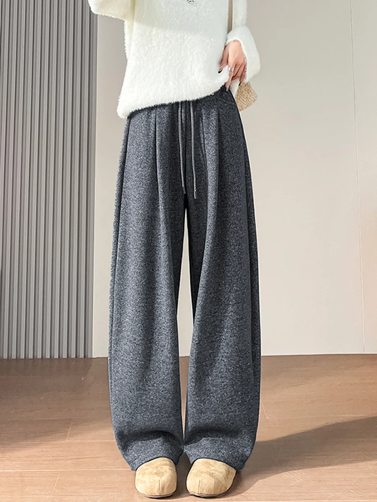 Women's Fce Lined Thi Wide Leg Pants Autumn Winter Casual Loose Straight Cut Floor Length Knife  Trousers