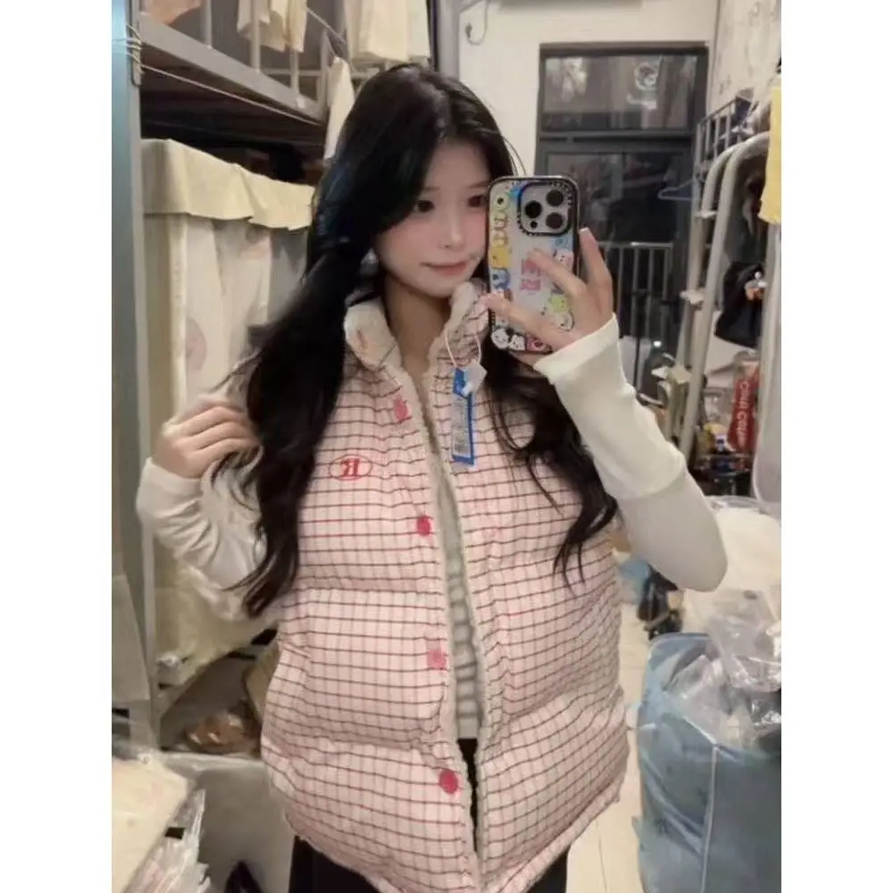 

Уютный двусторонний жилет из овечьей шерсти свободного кроя для девочек, повседневная одежда для города, зимний сезон