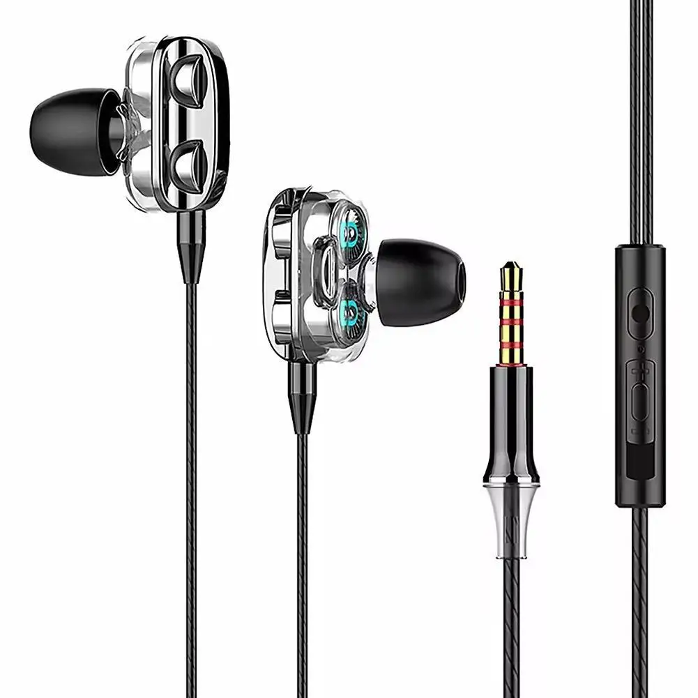 Quad-core Dual Dynamic In-ear Wired Headphones Sports 3.5mm Type C Dual Dynamic Stereo Gaming Headset HiFi Music Earbud With Mic