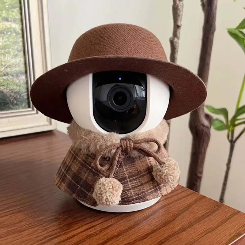 Camera Decorative Clothes Hat Set Retro Plaid Cape Costume For Indoor Security Camera Only Decor Camera Not Included