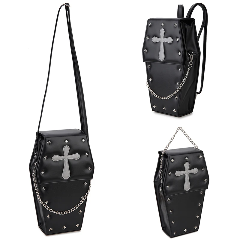 Imagem -05 - Estilo Gótico do Punk Bolsa de Ombro Feminina Forma Caixão Lolita Bolsas e Bolsas para Meninas Feminino Preto Crossbody Maneiras Bolsa