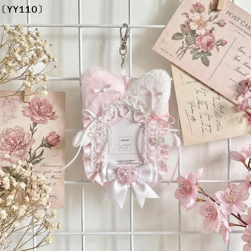 Sweet Plush Lace Photocard Holder Anime Lolita Idol Display Photo Protector Case Card With Bowknot Pendant Bag Accessory〔YY110〕