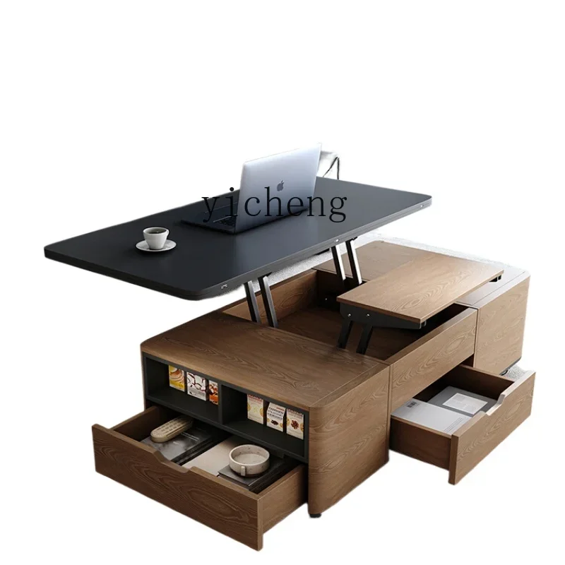 XL multi-functional rock slab lifting coffee table dining table integrated dual-purpose two-in-one small apartment household