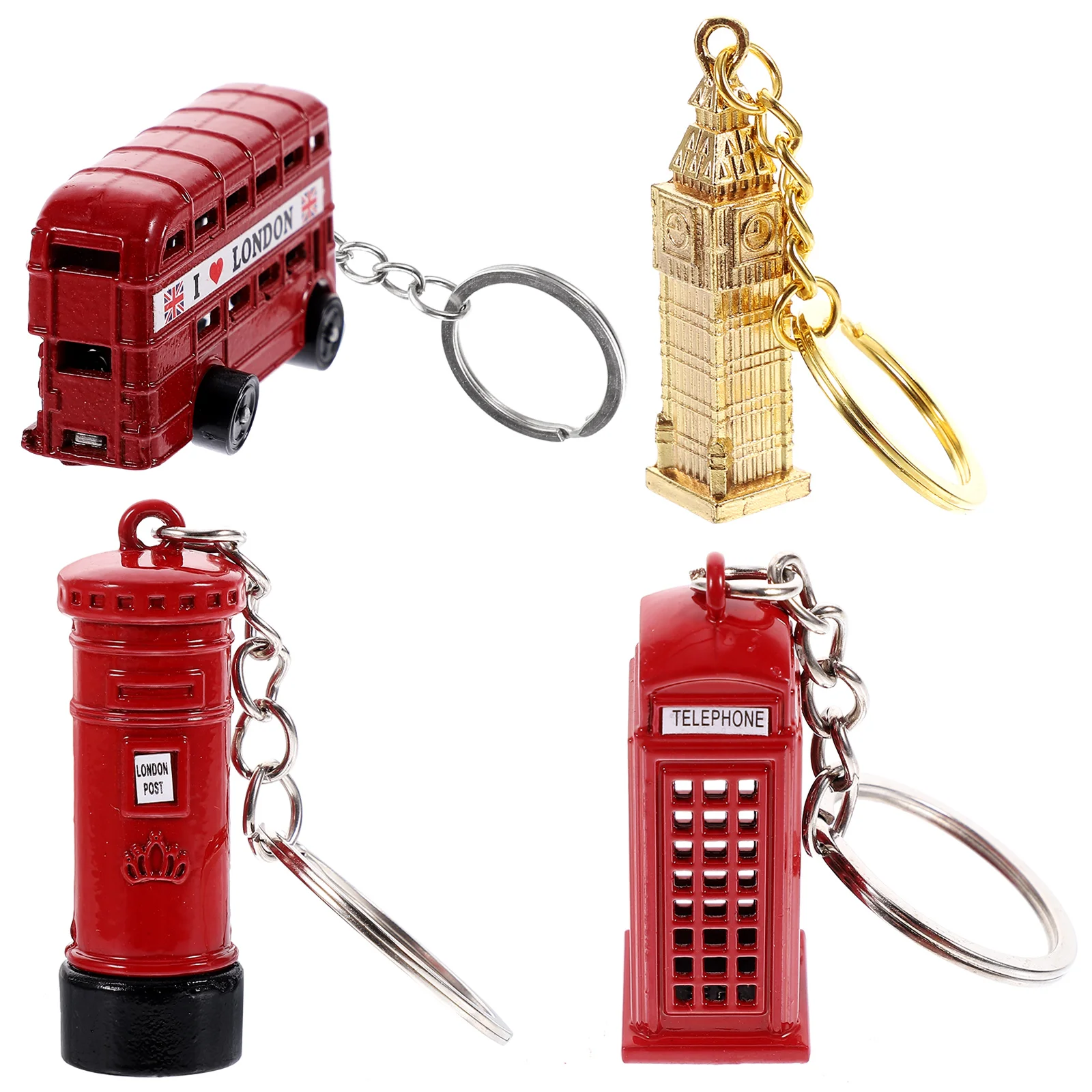 4 Pcs Locket Key Chain Pendant for Car Retro Keychain Exquisite Telephone Booth Decorative Purse Hanging Charm Miss