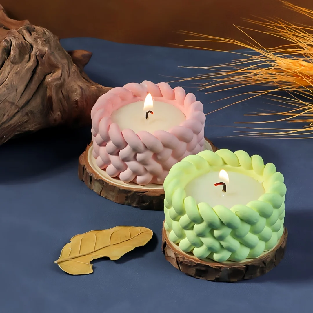 DIY Weave Shape Candle Holder Silicone Mold Round Candlestick Storage Jar Mini Succulent Plant Pot Gypsum Cement Mould