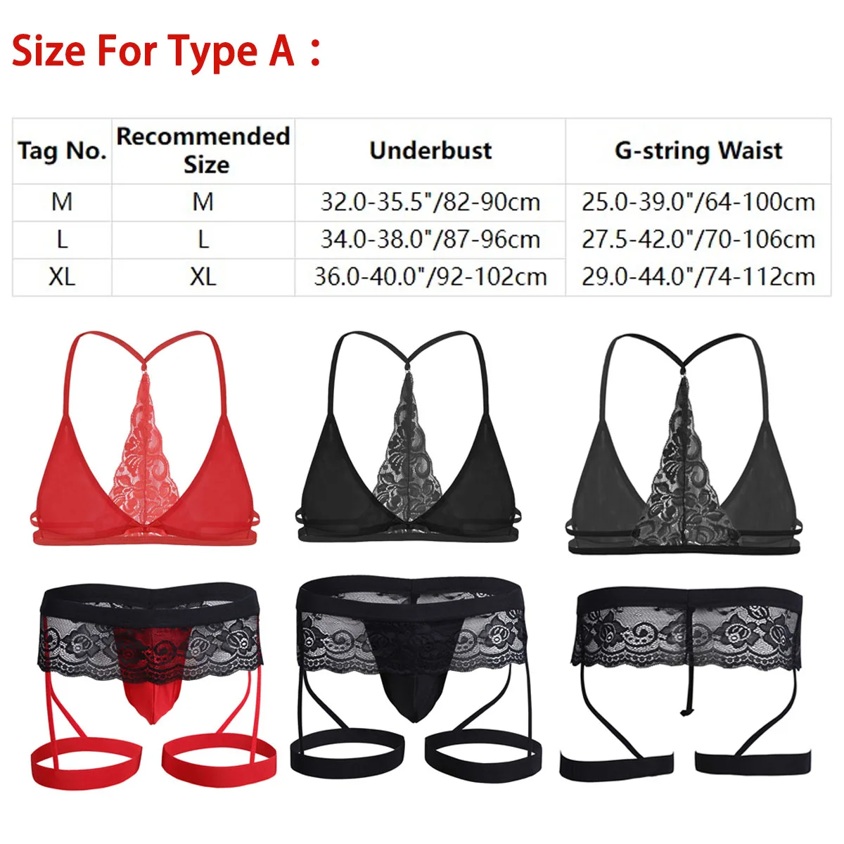 Men Sexy Lingerie Set Sissy Lace Bra & Brief Garter Underwear Exotic Sissy Crossdress Panties Outfits Nightwear Sleepwear