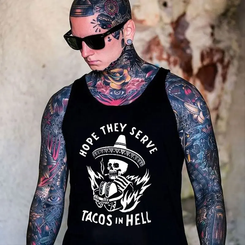 Summer Global Hot Selling Fashion Casual Pattern Hat Skull Men's Black Printed Tank Top