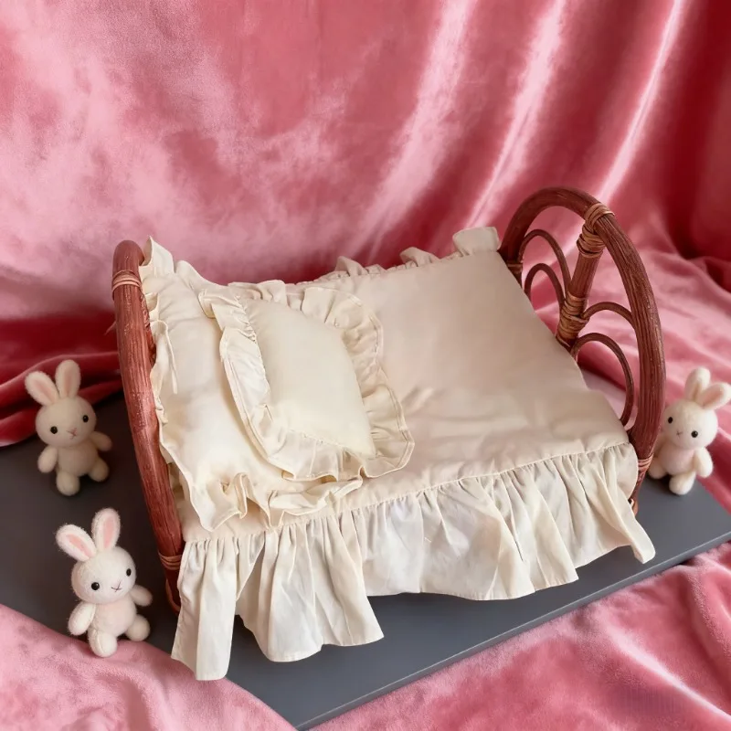 Letto e cestino in rattan intrecciato a mano marrone Puntelli per fotografia neonato Mobili per servizio fotografico per bambini Decorazioni per la casa Ricordo di crescita per i servizi