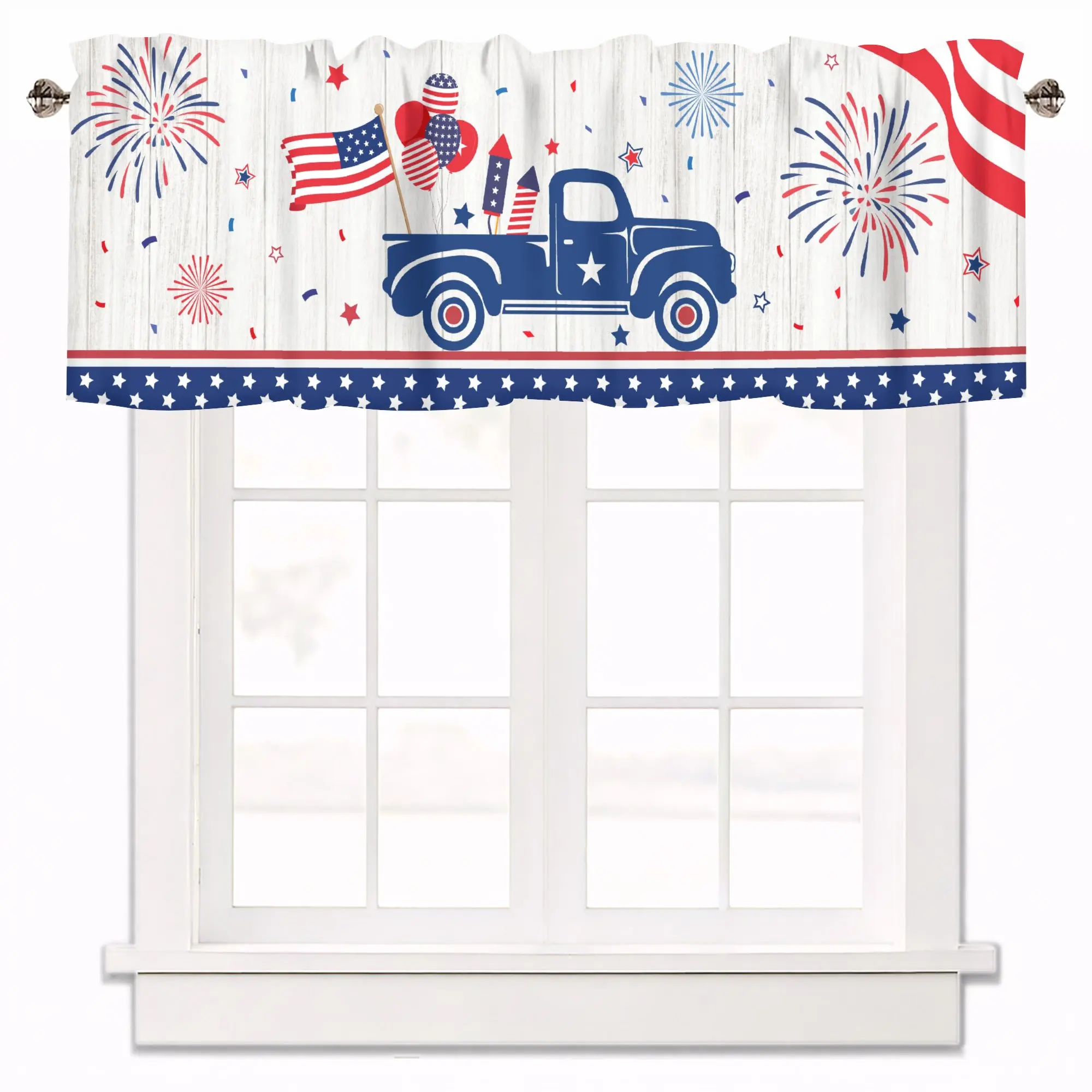 USA Flag July 4th Independence Day Kitchen Valances for Windows, Compact Window Curtain for Small Kitchen Spaces,style 5