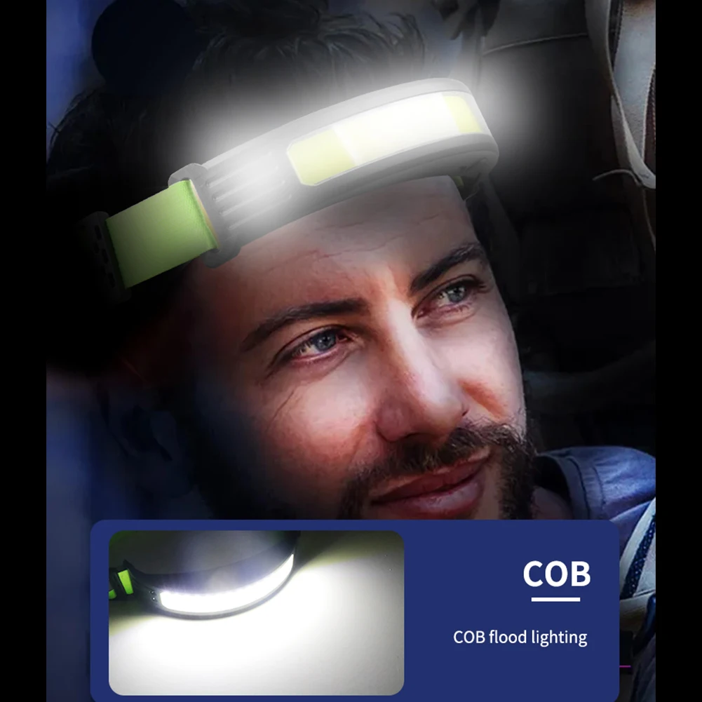 Faro con sensore d'ondeggiamento intelligente COB/LED, fascia riflettente ricaricabile, per pesca notturna all'aperto, ciclismo, escursionismo