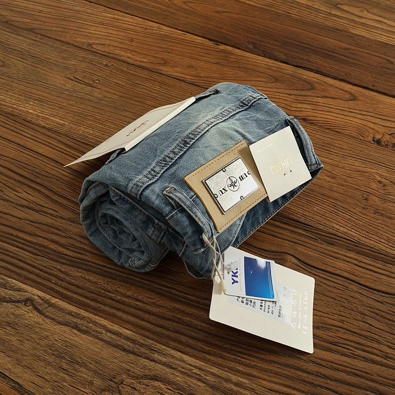 2025 봄 뉴 아메리칸 빈티지 3D 스테레오 자르기 스플 라이스 남성 탄성 포스 청바지 패션 슬림 씻어 오래된 캐주얼 연필 바지