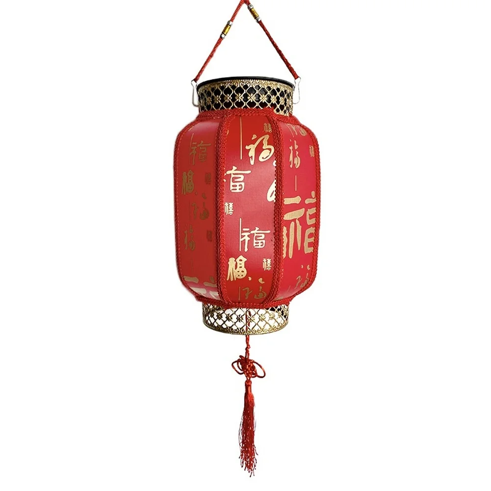 Solar Lantern Red Asian Style Outdoor Garden Decoration Weatherproof with LED Light and Automatic Sensor On Off