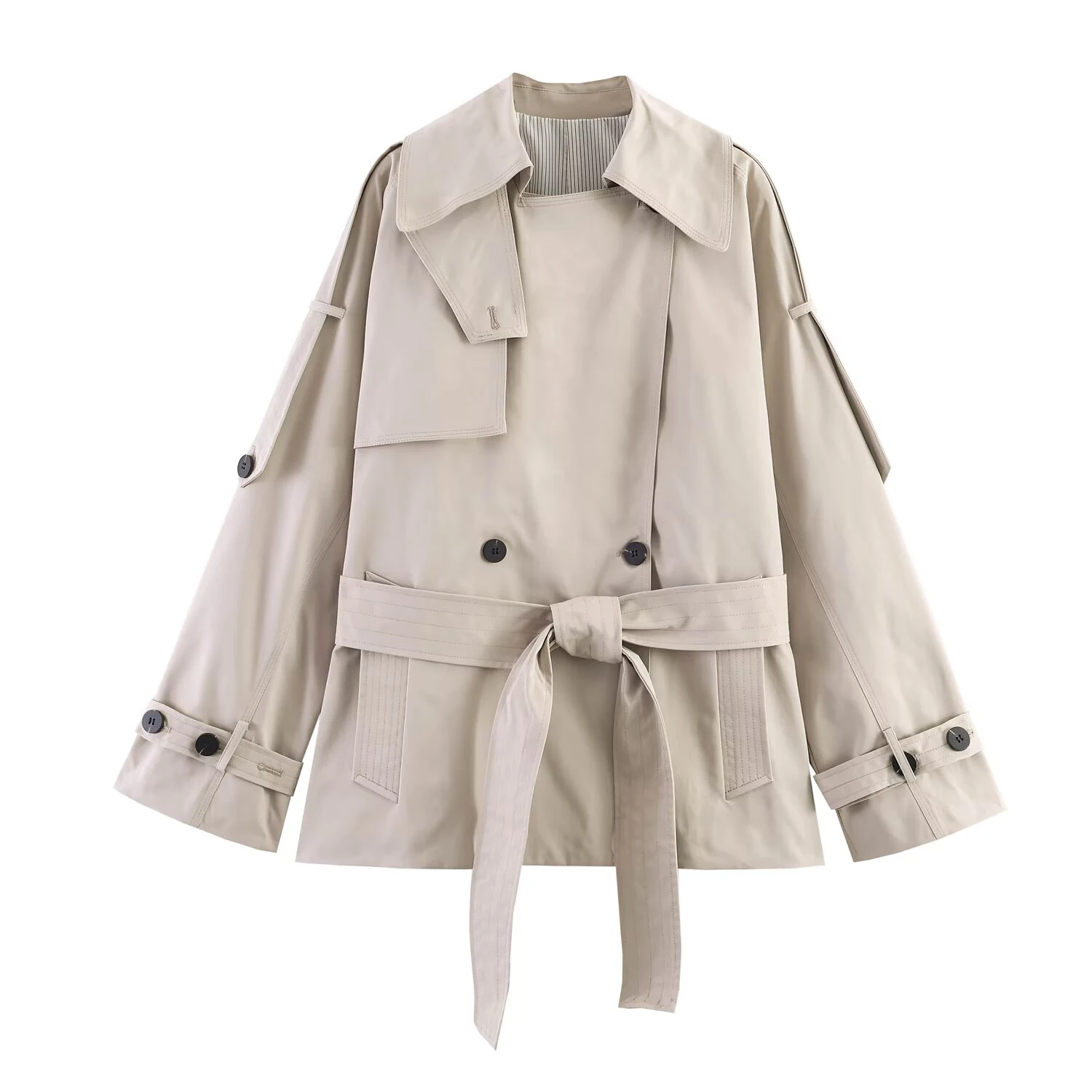 

Spring and summer new women's button decoration bow tie tie lapel long sleeved loose windbreaker jacket