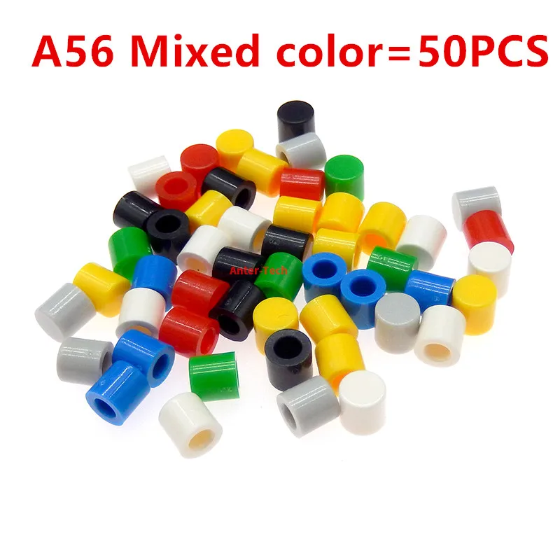 50Pcs A56 Plastic Cap 6x6mm Tactile Push Button Switch Hat Cover Kit for 6*6mm Switch Red Black Blue Green White Grey Yellow