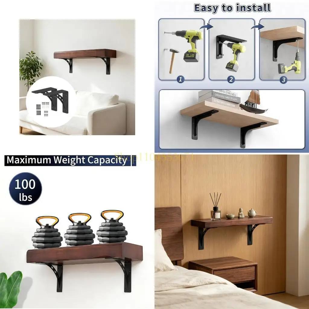 Best Seller Industrial Style Triangle Bracket Wall Mount Shelf Support Carbon Steel Texture for Wall Mounted Furniture Quick